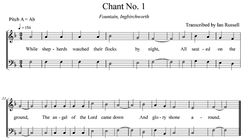 Chant no. 1 as sung at the Fountain Inn, Ingbirchworth, 14 December 1986.